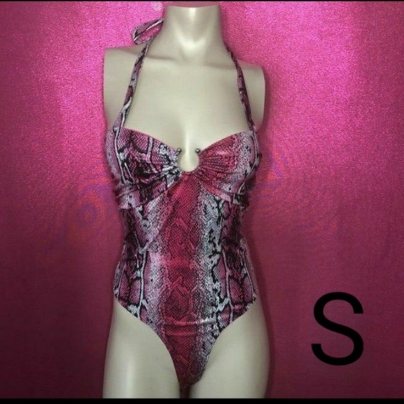 🆕Pink Shiny Snake Skin Sexy Summer Bodysuit Size S - Picture 3 of 6